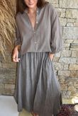 Sundaze Cheesecloth Chalk Stripe Boyfriend Shirt Mocha & Earth